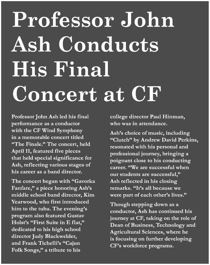 Professor John Ash Conducts His Final Concert at CF Professor John Ash led his final performance as a conductor with ...
